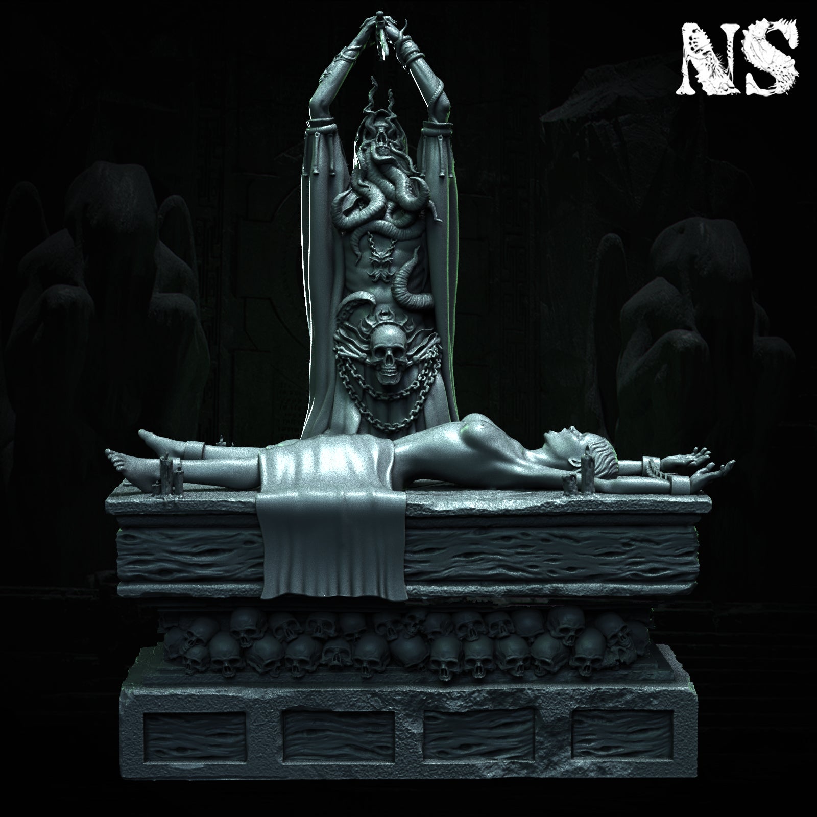 Cult of Cthulhu The Great Offering 75mm | Cultist, Lovecraft, Elder God, Altar | D&D Cosmic Horror Fantasy | NS Miniatures