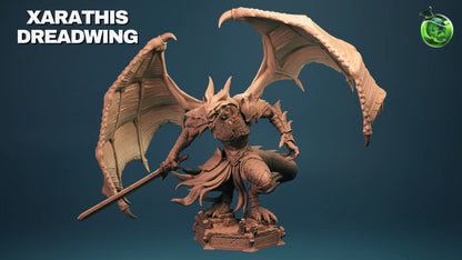 Xarathis Dreadwing miniature figure by Tattles Told 3D for tabletop gaming, displayed with detailed sculpt and vibrant paintwork.