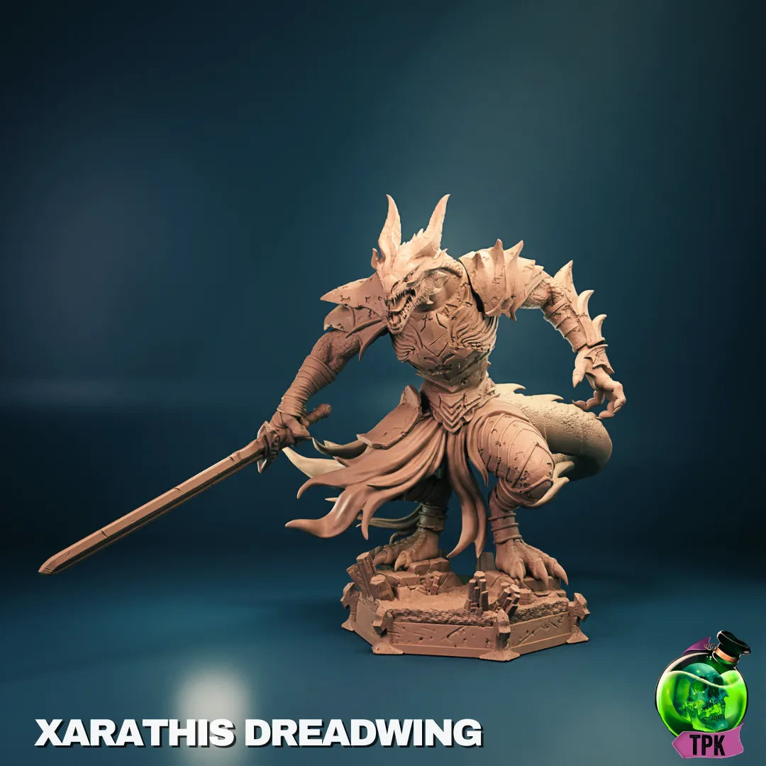 Xarathis Dreadwing miniature figure by Tattles Told 3D, tabletop gaming or display miniature with detailed dragon design.