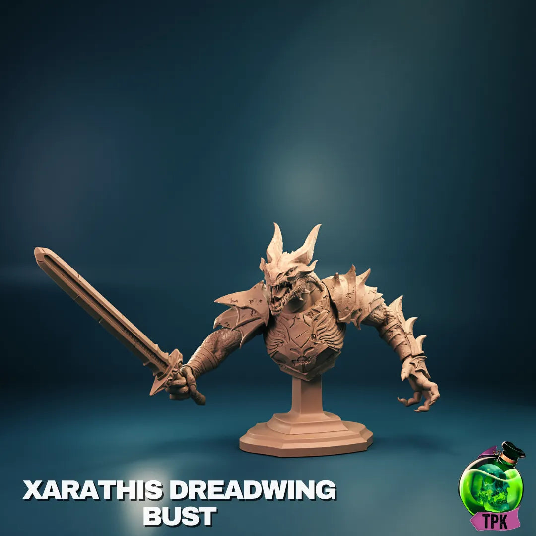 Xarathis Dreadwing miniature from Tattles Told 3D, tabletop gaming figure with detailed wings and fierce stance, for display or gaming.