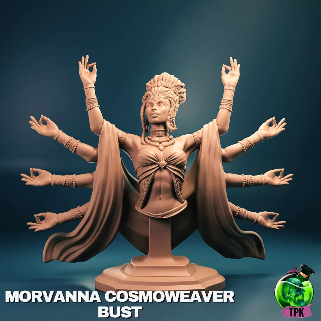 Morvanna Cosmoweaver miniature figure by Tattles Told 3D, designed for tabletop gaming or display, featuring intricate detailing.