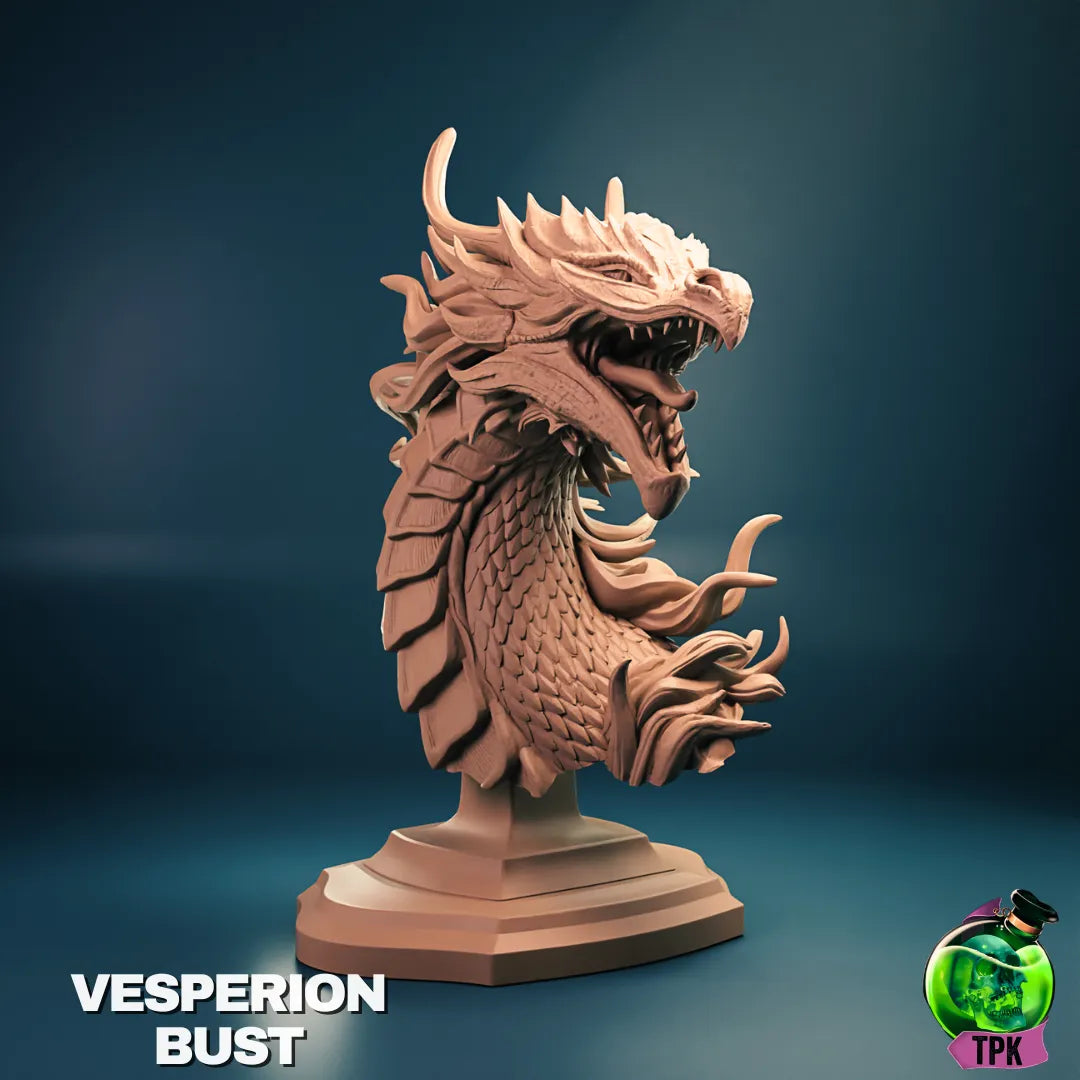 Tattles Told 3D Vesperion Dragon tabletop gaming miniature from TPKLab, detailed miniature figure on a gaming base.