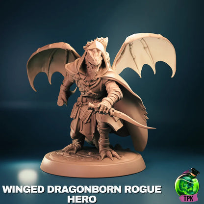 Dragonborn Rogue tabletop miniature by Tattles Told 3D, featuring detailed dragonborn character in stealthy pose for gaming or display.