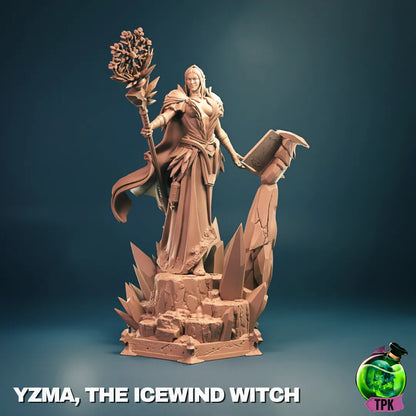 Yzma Icewind Witch miniature from Tattles Told 3D, tabletop gaming mini or display figure, detailed fantasy character with staff and robes.