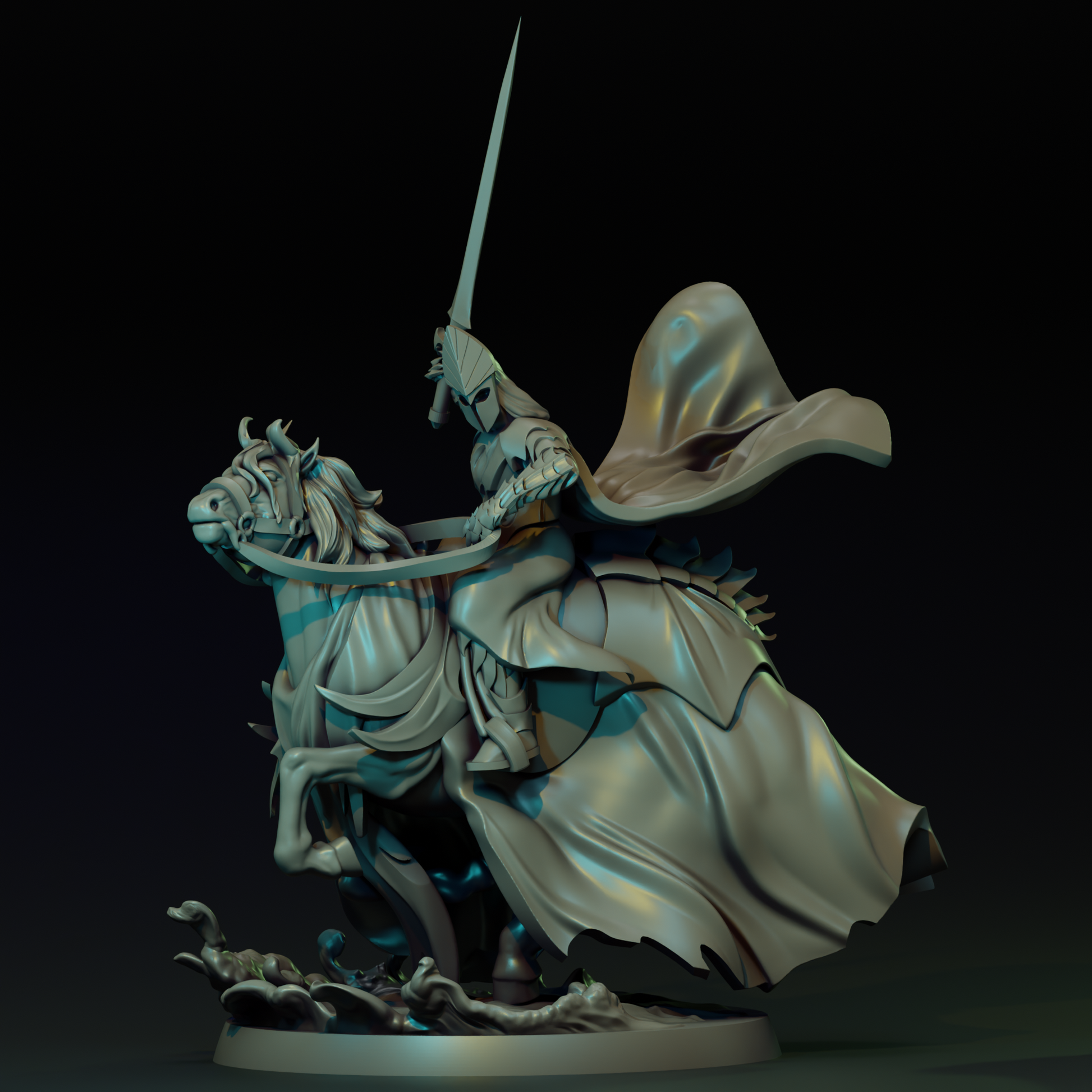 Detailed miniature of The Knight of the Seas from Tattles Told 3D, featuring a regal knight in armor with a sword and shield.