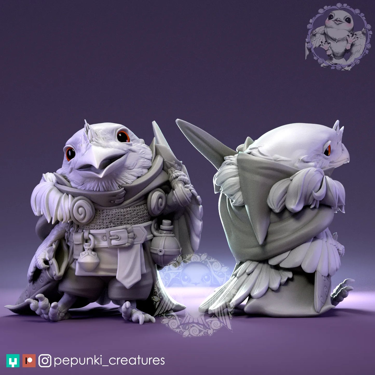 Frogmouth Paladin | Tabletop or Display Scale | D&D Humblewood TTRPG Miniature | Pepunki Creatures