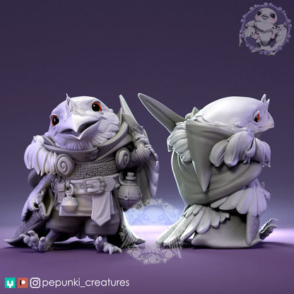 Frogmouth Paladin | Tabletop or Display Scale | D&D Humblewood TTRPG Miniature | Pepunki Creatures