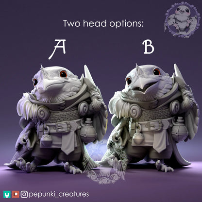 Frogmouth Paladin | Tabletop or Display Scale | D&D Humblewood TTRPG Miniature | Pepunki Creatures