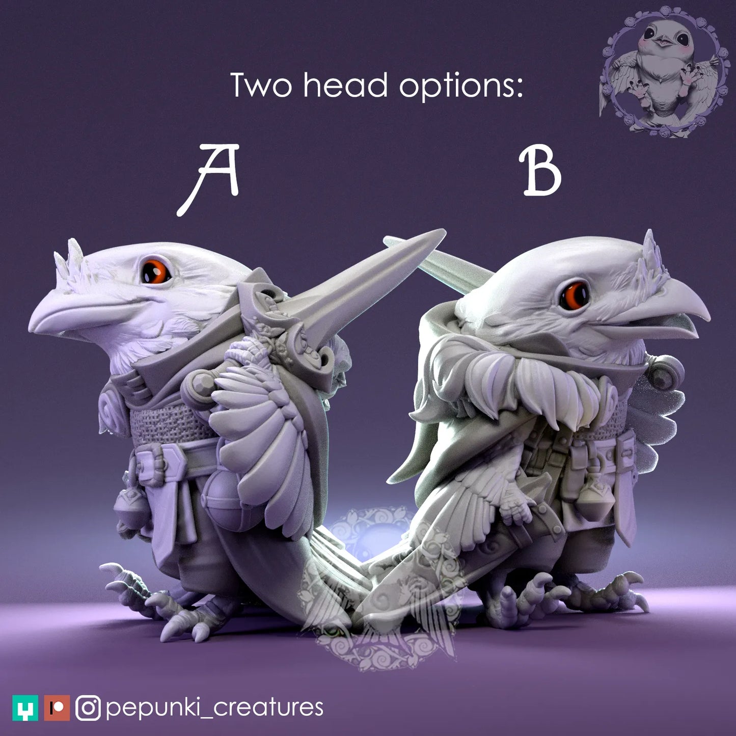 Frogmouth Paladin | Tabletop or Display Scale | D&D Humblewood TTRPG Miniature | Pepunki Creatures