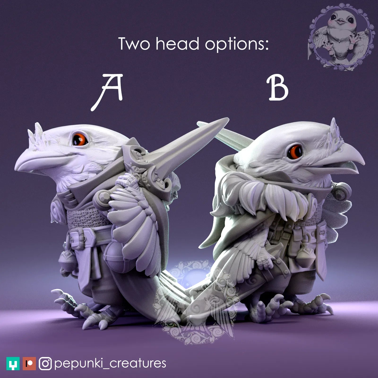 Frogmouth Paladin | Tabletop or Display Scale | D&D Humblewood TTRPG Miniature | Pepunki Creatures