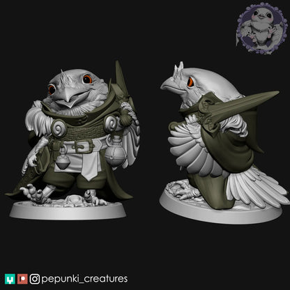 Frogmouth Paladin | Tabletop or Display Scale | D&D Humblewood TTRPG Miniature | Pepunki Creatures