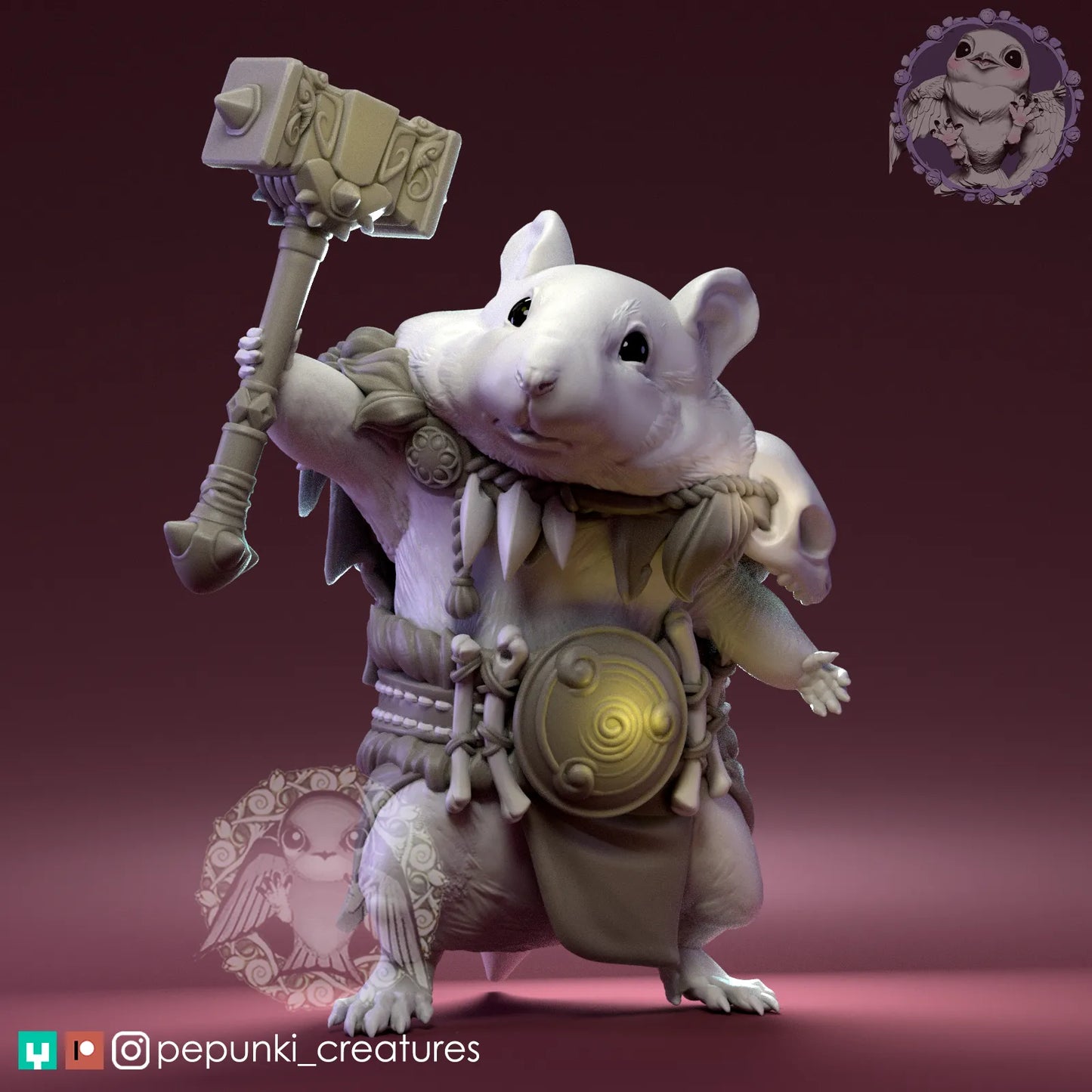 Hamster Barbarian | Tabletop or Display Scale | D&D Humblewood TTRPG Miniature | Pepunki Creatures