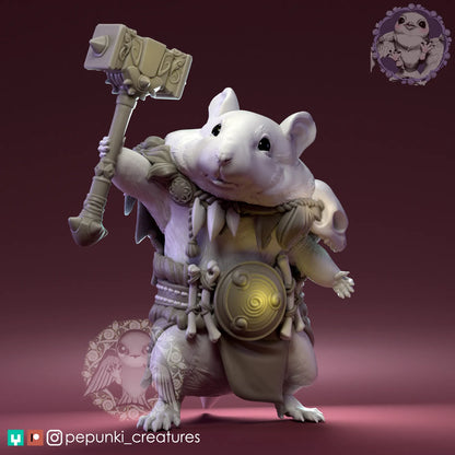 Hamster Barbarian | Tabletop or Display Scale | D&D Humblewood TTRPG Miniature | Pepunki Creatures
