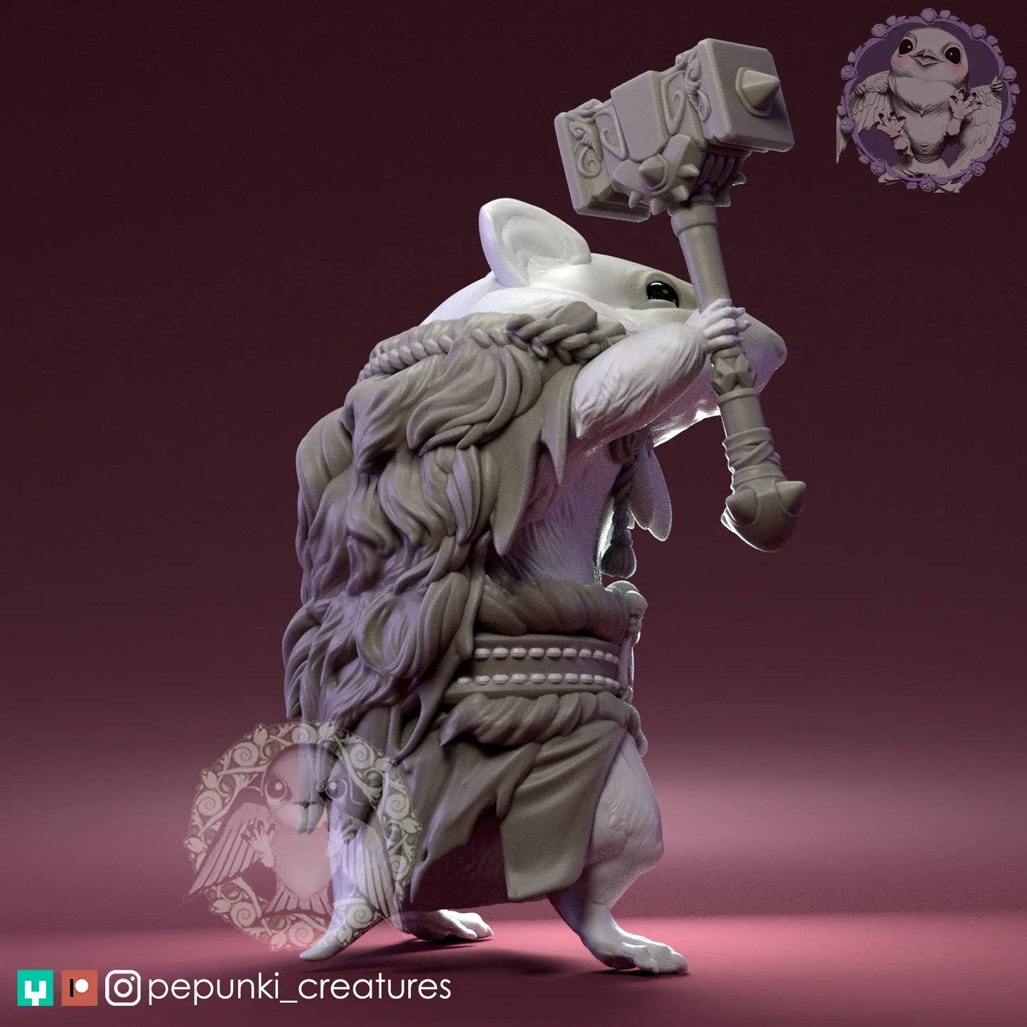 Hamster Barbarian | Tabletop or Display Scale | D&D Humblewood TTRPG Miniature | Pepunki Creatures