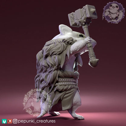 Hamster Barbarian | Tabletop or Display Scale | D&D Humblewood TTRPG Miniature | Pepunki Creatures