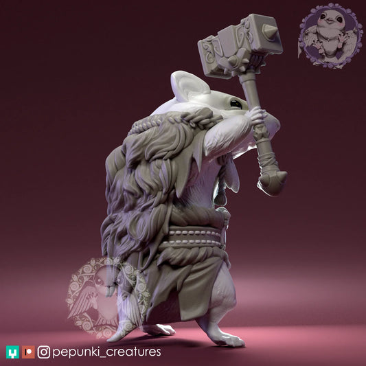 Hamster Barbarian | Tabletop or Display Scale | D&D Humblewood TTRPG Miniature | Pepunki Creatures