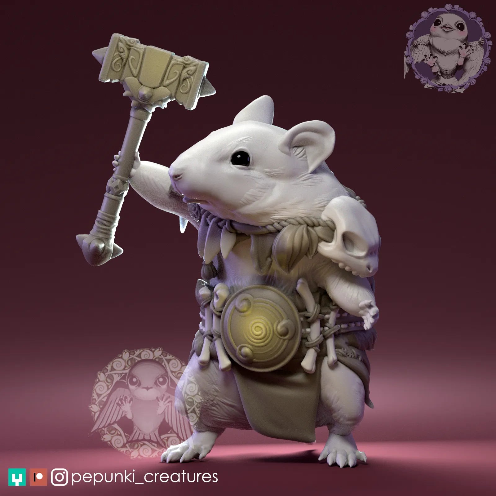 Hamster Barbarian | Tabletop or Display Scale | D&D Humblewood TTRPG Miniature | Pepunki Creatures