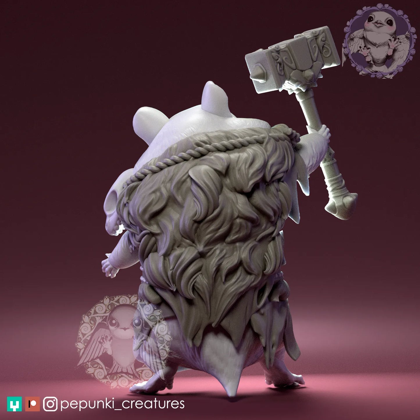 Hamster Barbarian | Tabletop or Display Scale | D&D Humblewood TTRPG Miniature | Pepunki Creatures