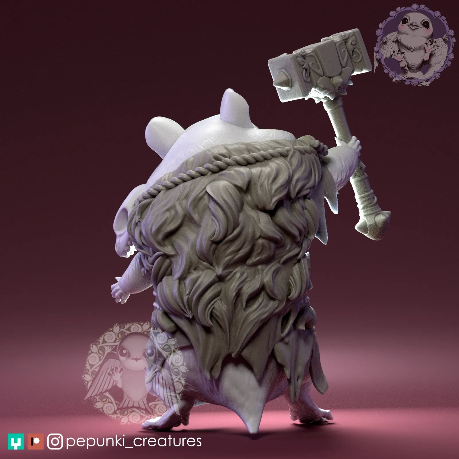 Hamster Barbarian | Tabletop or Display Scale | D&D Humblewood TTRPG Miniature | Pepunki Creatures