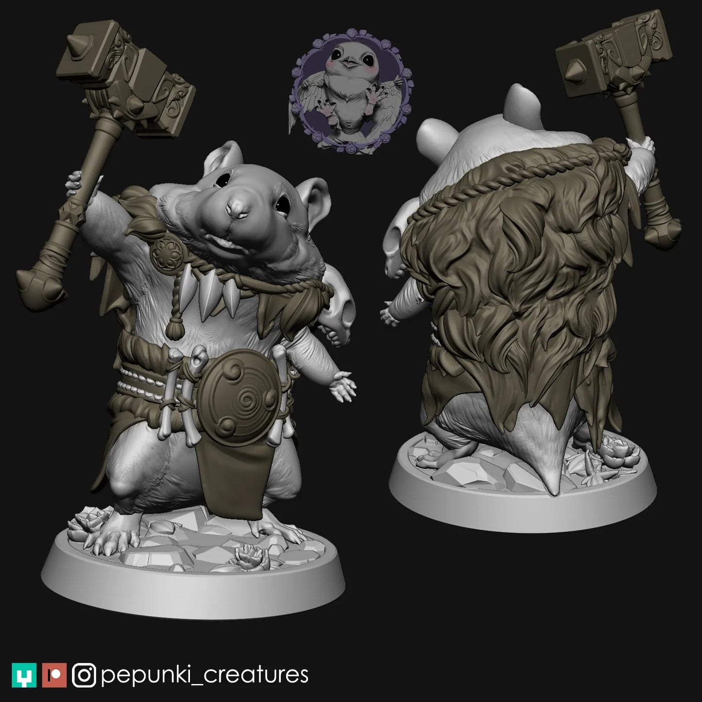 Hamster Barbarian | Tabletop or Display Scale | D&D Humblewood TTRPG Miniature | Pepunki Creatures