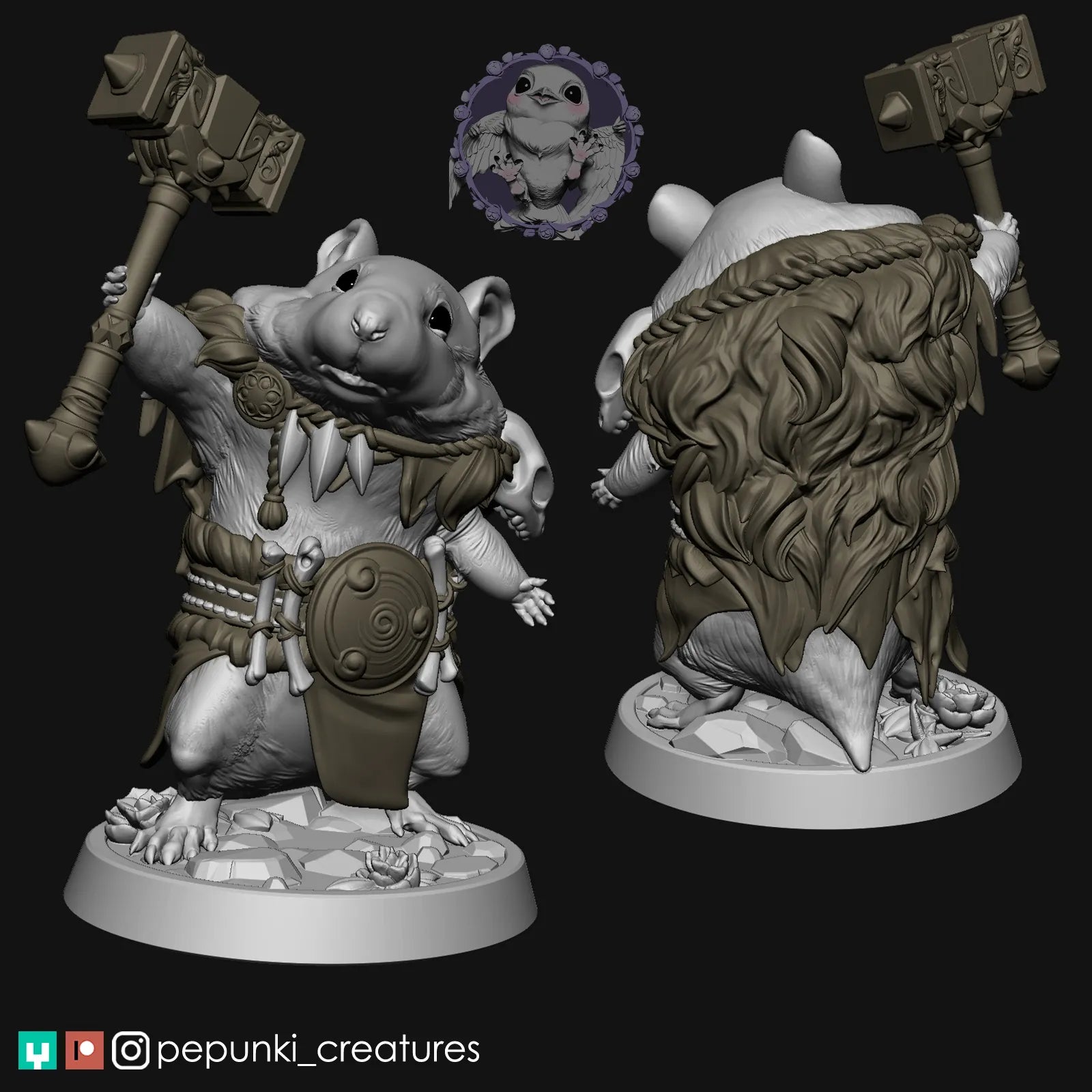 Hamster Barbarian | Tabletop or Display Scale | D&D Humblewood TTRPG Miniature | Pepunki Creatures