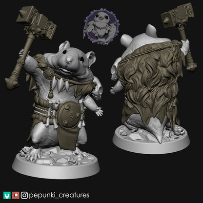 Hamster Barbarian | Tabletop or Display Scale | D&D Humblewood TTRPG Miniature | Pepunki Creatures