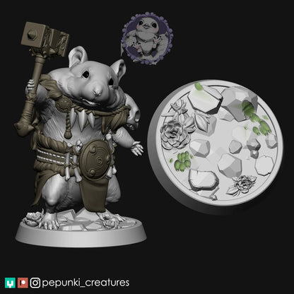Hamster Barbarian | Tabletop or Display Scale | D&D Humblewood TTRPG Miniature | Pepunki Creatures