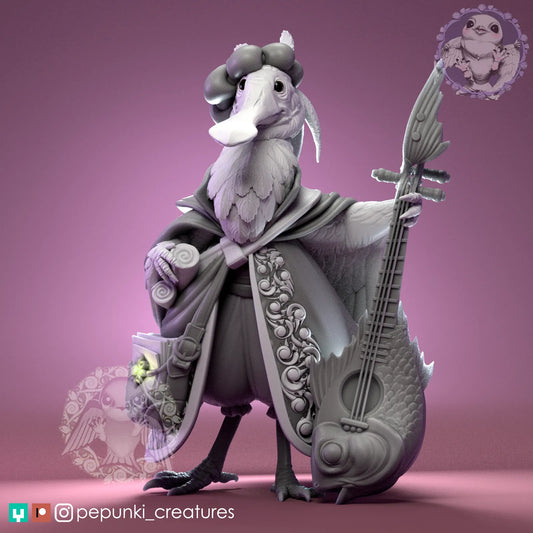 Spoonbill Bird Bard | Tabletop or Display Scale | D&D Humblewood TTRPG Miniature | Pepunki Creatures