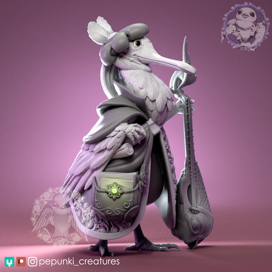Spoonbill Bird Bard | Tabletop or Display Scale | D&D Humblewood TTRPG Miniature | Pepunki Creatures