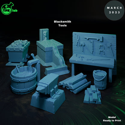 Blacksmith Tools Scatter | Tabletop Gaming Mini | TPKLab - Tattles Told 3D