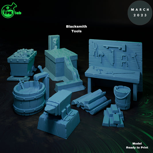 Blacksmith Tools Scatter | Tabletop Gaming Mini | TPKLab - Tattles Told 3D