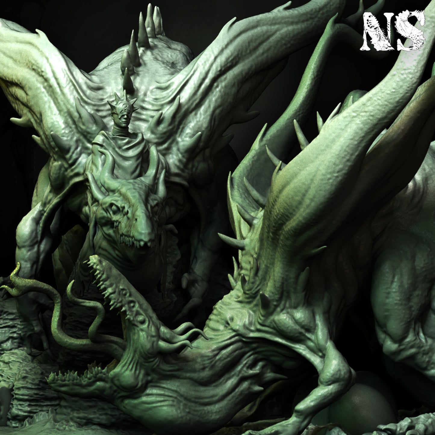 Detailed miniature of Byakhees, the Lovecraft Elder God from D&D Cosmic Horror, made by Tattles Told 3D, featuring intricate alien details.