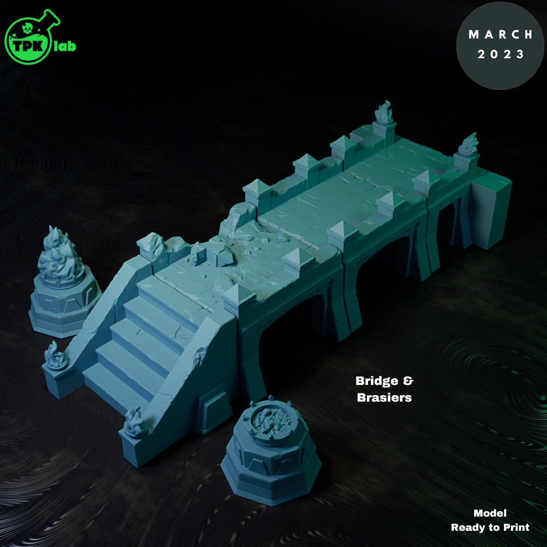Bridge and Brasiers Terrain | Tabletop Gaming Mini | TPKLab - Tattles Told 3D