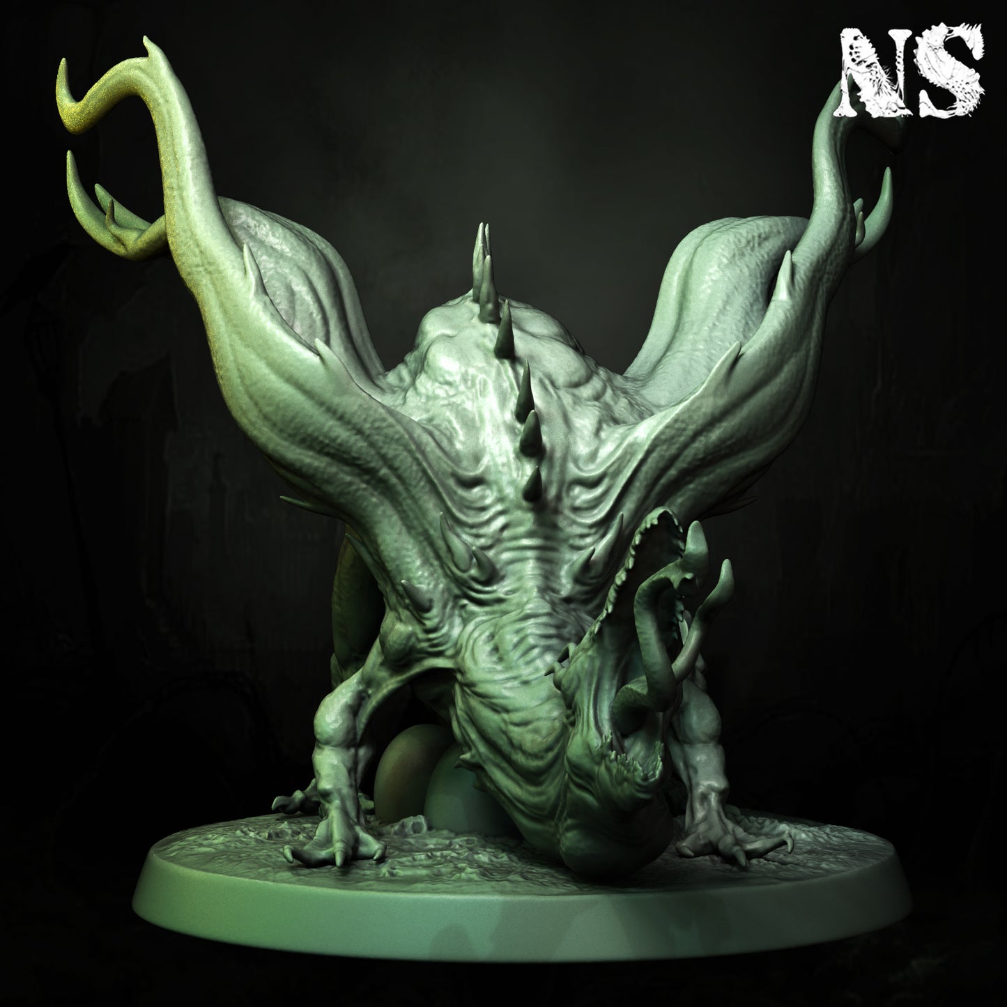 Detailed miniature of Byakhees, an Elder God from Lovecraft-inspired D&D Cosmic Horror, by Tattles Told 3D.