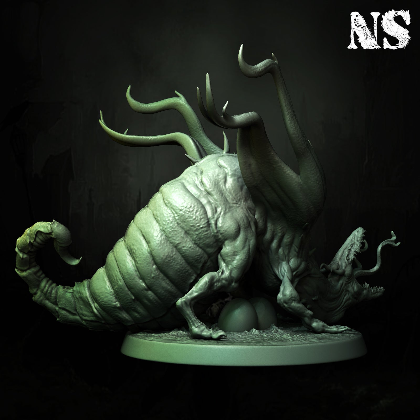 Detailed miniature of Byakhees, an Elder God from Lovecraft-inspired D&D cosmic horror, created by Tattles Told 3D.