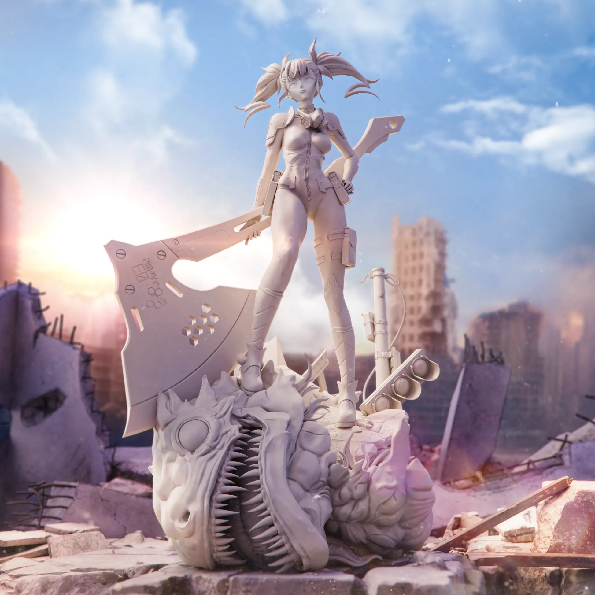 1:12 Axe-Wielding Kaiju Fighter | 3D Printed Resin Garage Kit Figure | CA 3D Studios