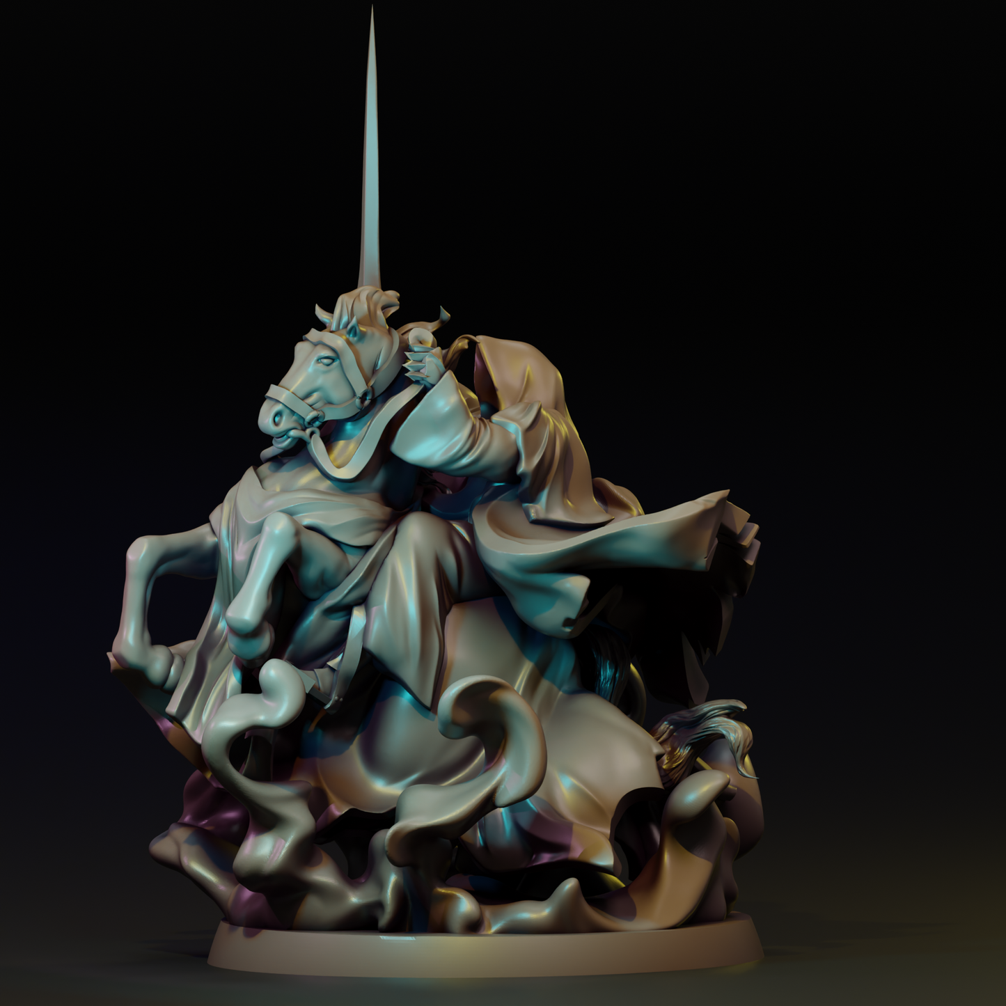 Detailed image of The Shadow Ruler tabletop gaming miniature by Tattles Told 3D, featuring dark armor and a commanding pose.