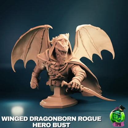 Dragonborn Rogue miniature by Tattles Told 3D, detailed tabletop gaming figure with armor and weapon, designed for display or gameplay.