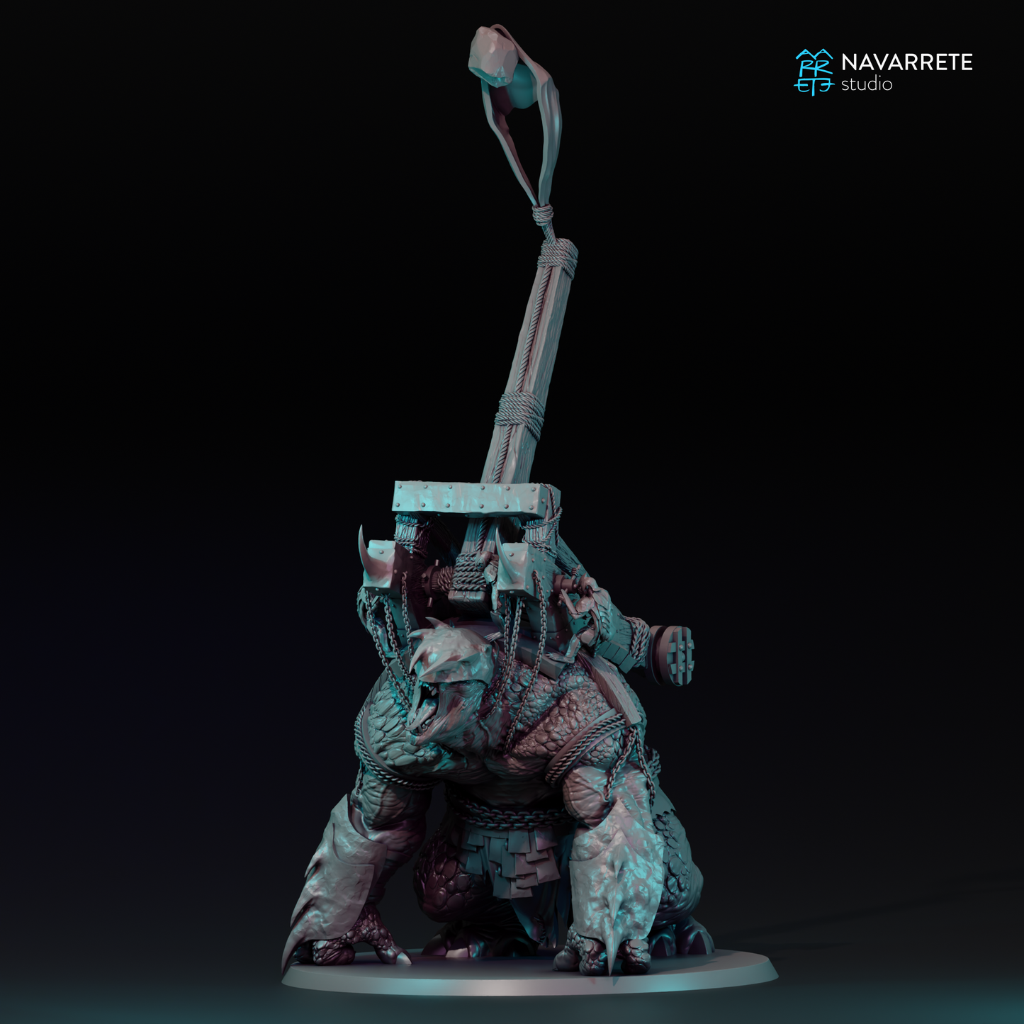 Tattles Told 3D Catapult War Beast tabletop gaming miniature by Navarrete Studio, detailed model with armored design and weaponry