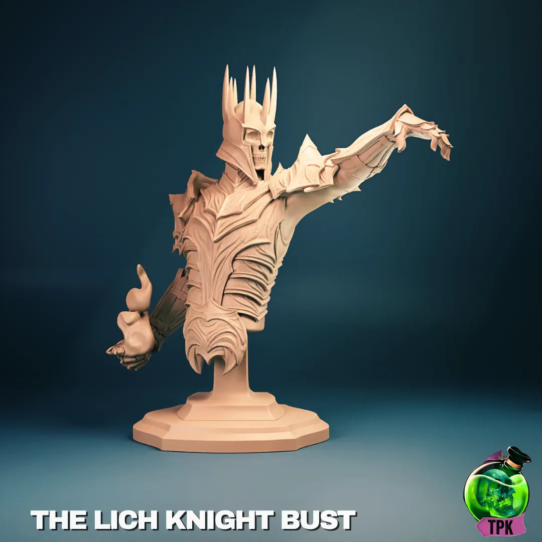 Necromancer Lich Knight miniature by Tattles Told 3D, detailed tabletop gaming figure with dark armor and mystical staff.