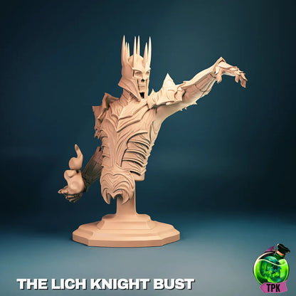 Necromancer Lich Knight miniature by Tattles Told 3D, detailed tabletop gaming figure with dark armor and mystical staff.