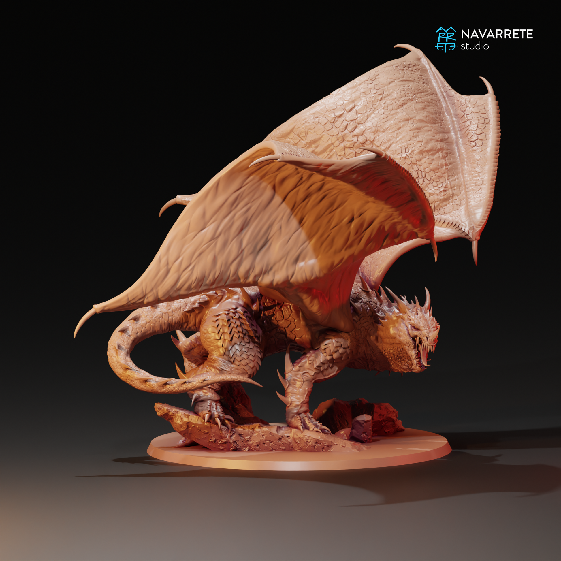 Tattles Told 3D Cave Dragon tabletop gaming miniature by Navarrete Studio, detailed dragon figure for role-playing games.