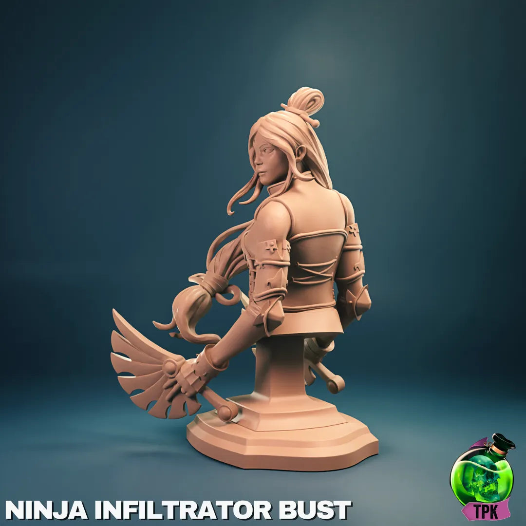 Tattles Told 3D Ninja Infiltrator tabletop gaming miniature with detailed ninja figure on a gaming base.