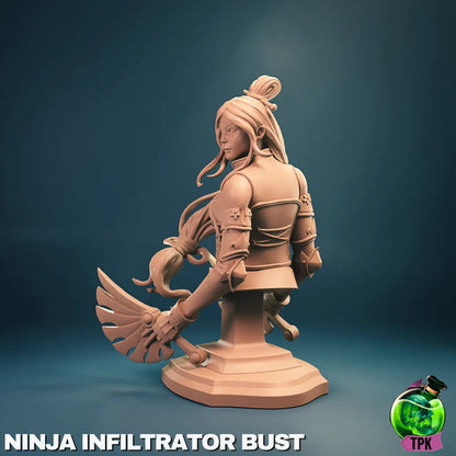 Tattles Told 3D Ninja Infiltrator tabletop gaming miniature with detailed ninja figure on a gaming base.