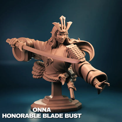 Onna Honorable Blade miniature figure by Tattles Told 3D, tabletop gaming or display miniature, detailed warrior character.