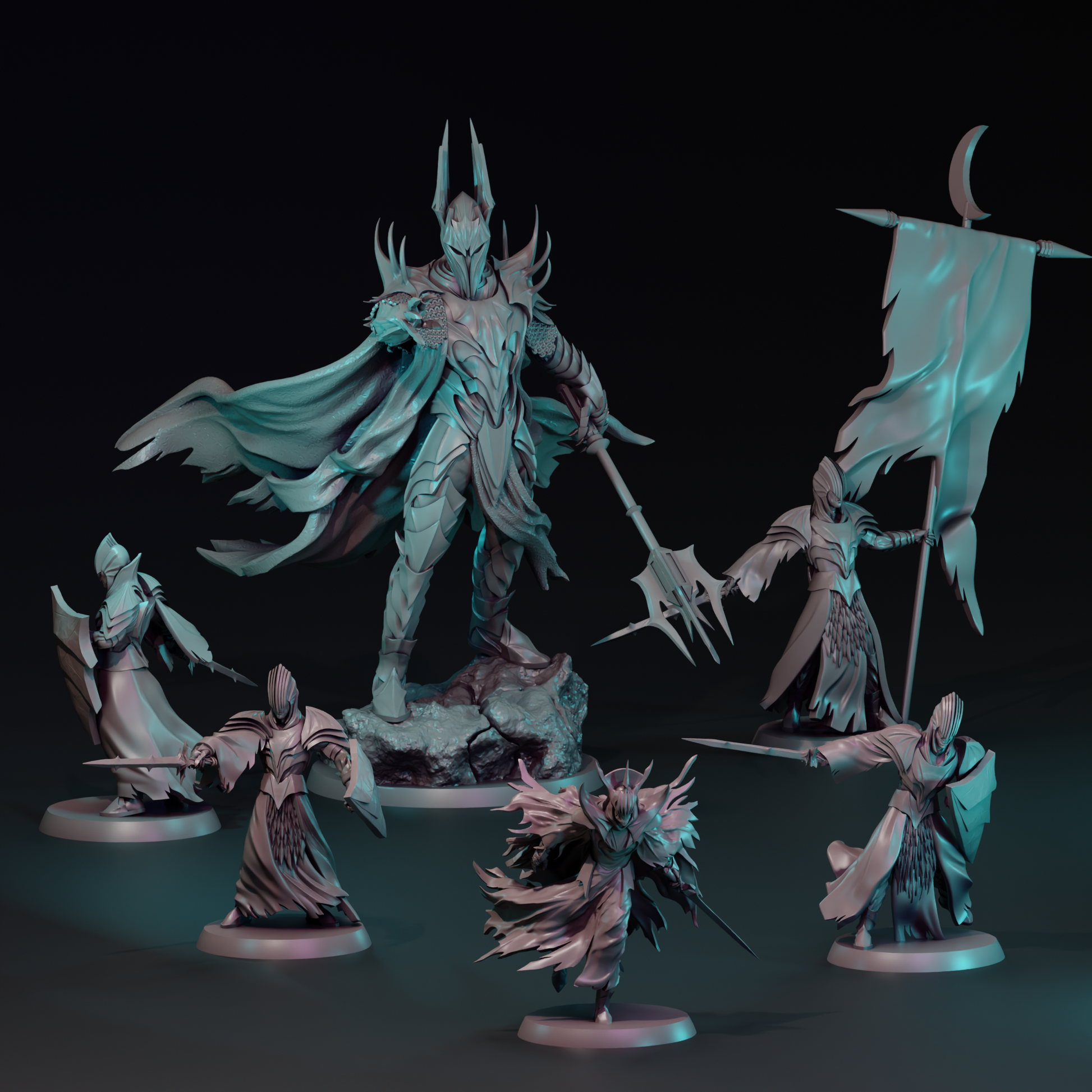 Shadowborn Knights Infantry miniature from Tattles Told 3D, part of Navarrete Studio tabletop gaming miniatures collection.