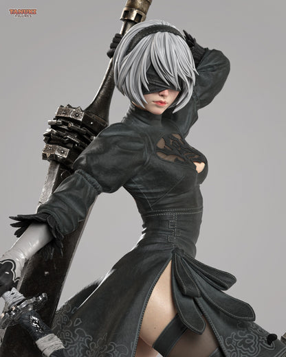 Blade Dancer Android resin garage kit figure by Tattles Told 3D, featuring intricate details and tanuki-inspired design.