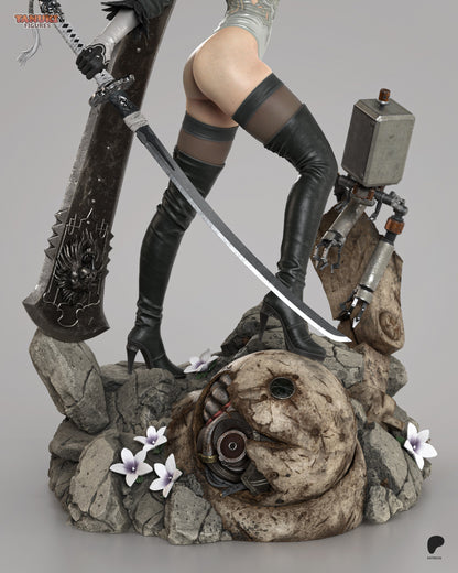 Resin garage kit figure of Blade Dancer Android Tanuki by Tattles Told 3D, detailed fan art model with intricate design.