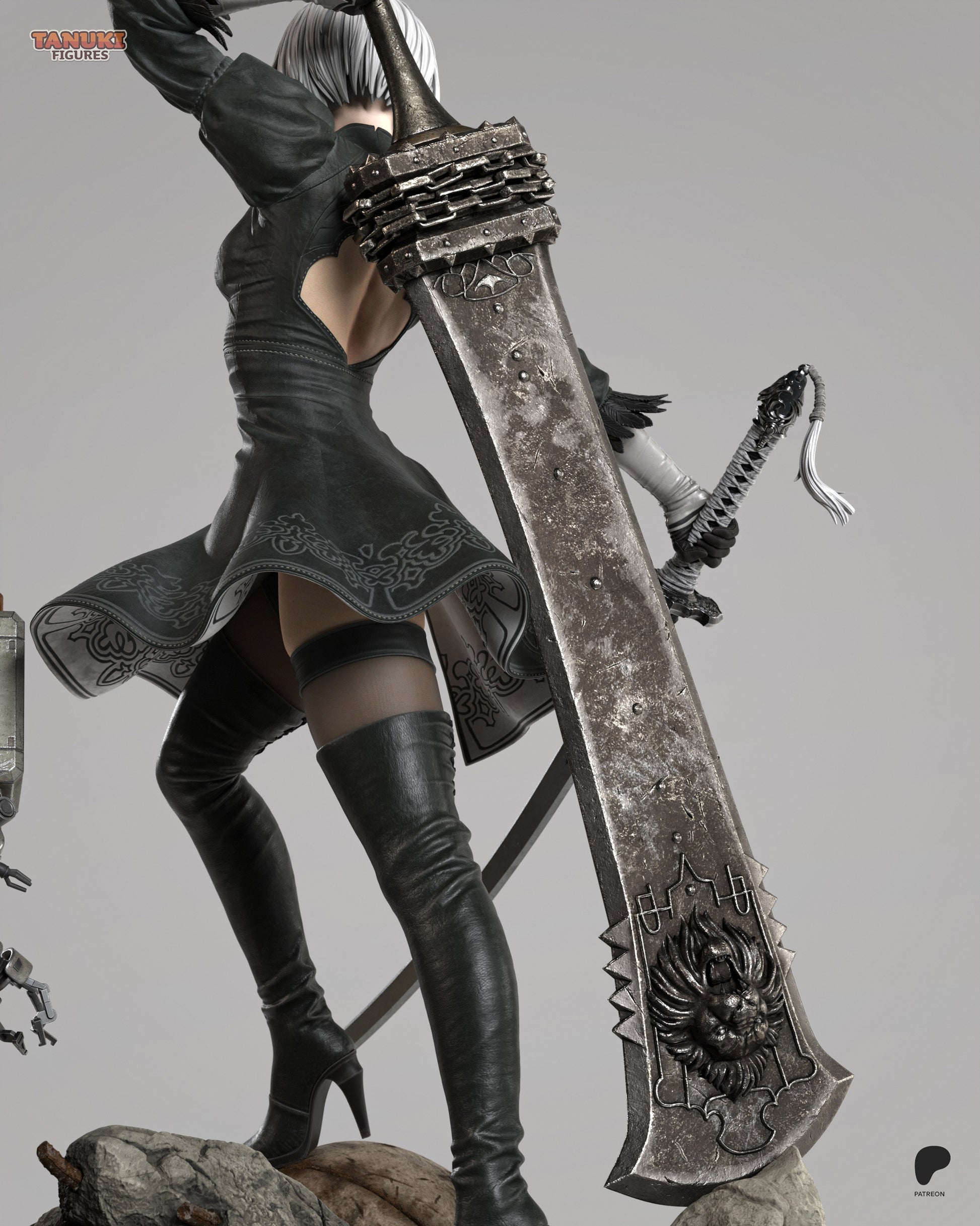 Resin garage kit figure of Blade Dancer Android Tanuki by Tattles Told 3D, detailed painted model from the Fan Art collection.