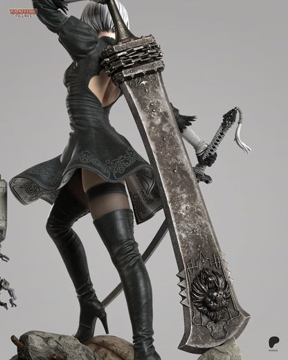 Resin garage kit figure of Blade Dancer Android Tanuki by Tattles Told 3D, detailed painted model from the Fan Art collection.